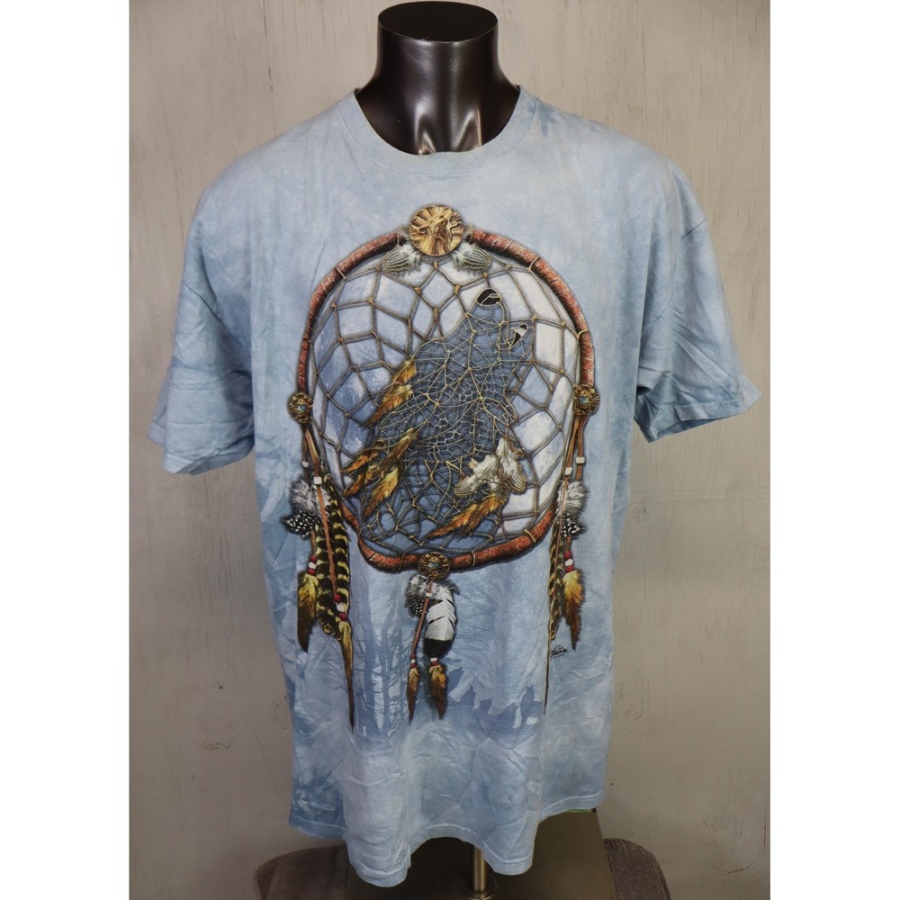 Mens The Mountain T‎ Shirt Size 3XL Cotton USA Blue Howling Wolf Dream Catcher